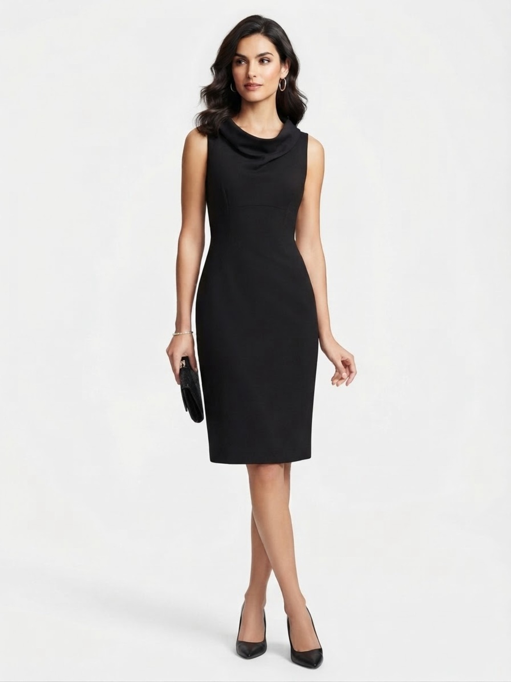 Milly Black Sleeveless Cowl-Neck Midi Sheath Dress Size 8